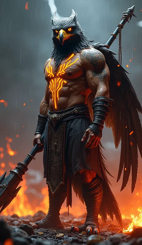 An ultra-realistic full-body image of a hybrid hawk warrior in the style of Mortal Kombat, standing in a powerful and battle-ready stance. The hawk’s physique is strikingly muscular, with feathers blending seamlessly with humanoid features, its body covere...