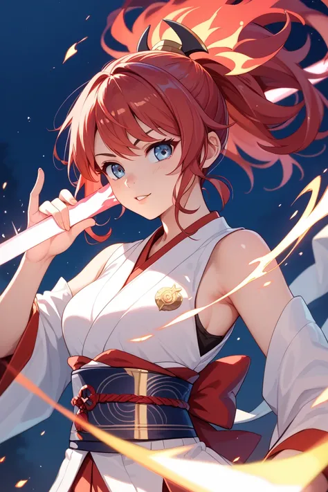 Dark Night、dance、Flaming Sword、Girl Swordsman 、samurai、Red Hair、 ponytail 、sparks