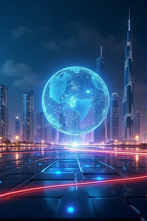  You could make a cover of a magazine about the advancement of technology in the United Arab Emirates entitled "The Power of Science and the Magic of Technology " that the lyrics are in Spanish, and the image refers to the advance of the United Arab Emirat...