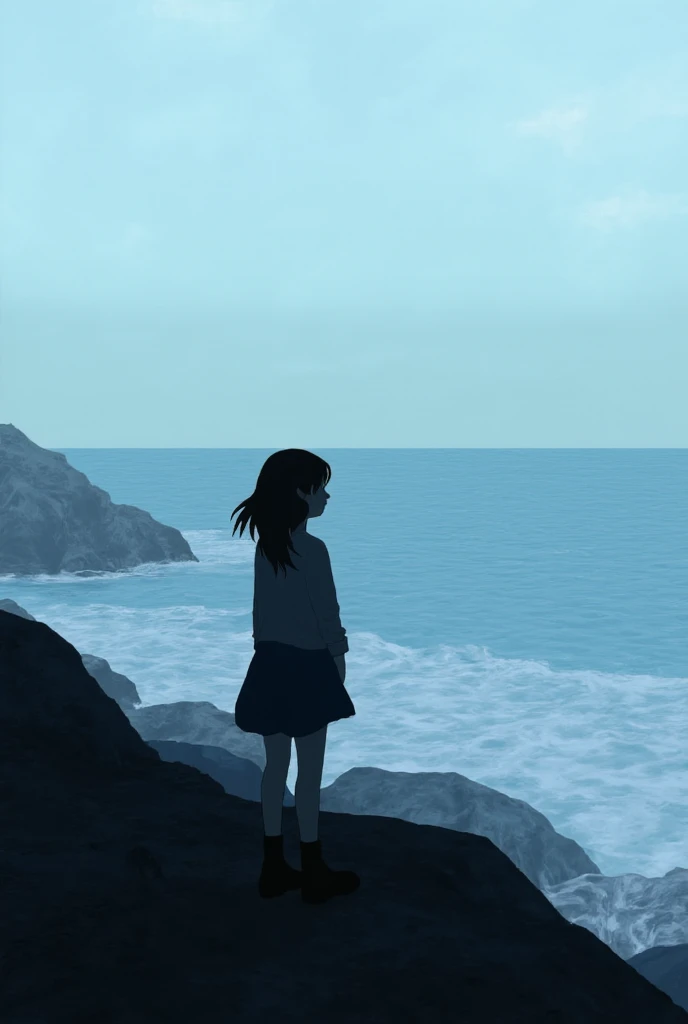 A girl is standing by the sea indifferently