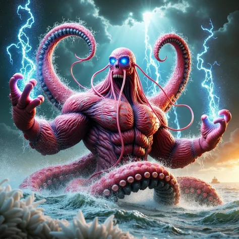 enhance this image of the mutant octopus in photorealism with hyperrealism with high resolution