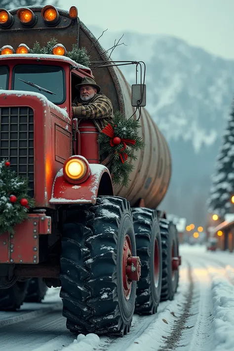 Pig truck driver at Christmas time