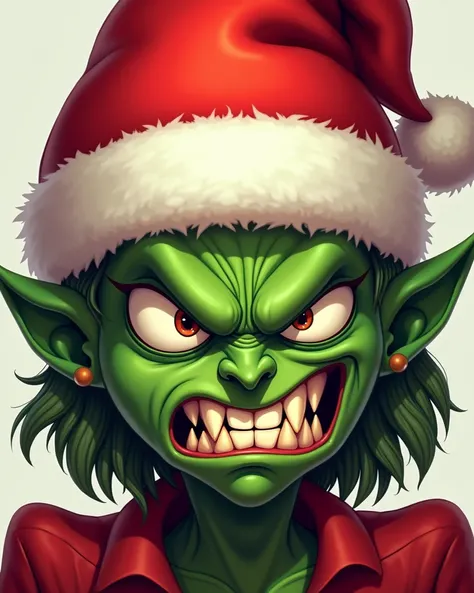 Cara DeGrinch angry and wearing a Christmas hat 