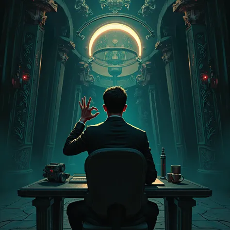  there is a man that is sitting on a table with a laptop, ghost in the shell art style, ghost in the shell style, cyberpunk anime art, ghost in the shell color scheme, ghost in the shell, ghost-in-the-shell, metal gear solid anime cyberpunk, digital cyberp...