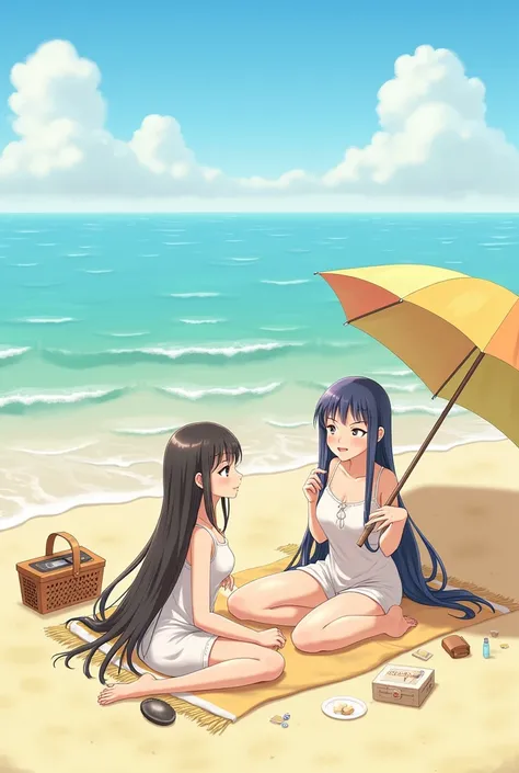 An image of Chi Chi and Hinata on the beach