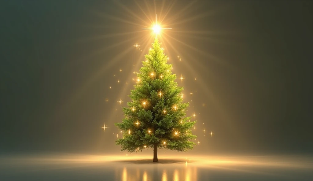 realistic digital art in 3D,    a simple Christmas tree , with a star at the top and a soft light shining around ,  reflecting the true joy that comes from the heart and the acceptance of Christ as Savior.