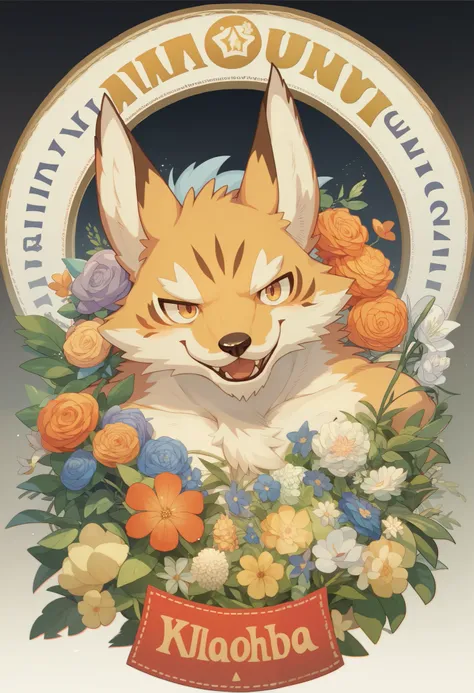 top quality, best quality, logo mark, stamp, Geometric pattern, vector-art, High-quality illustrations by Alfons Mucha, masterpiece(kemono, furry anthro)flower,