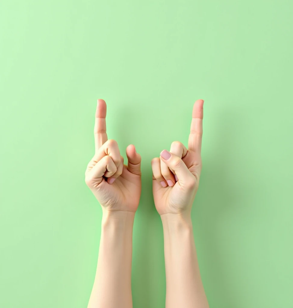 FINGERS UP, light green background