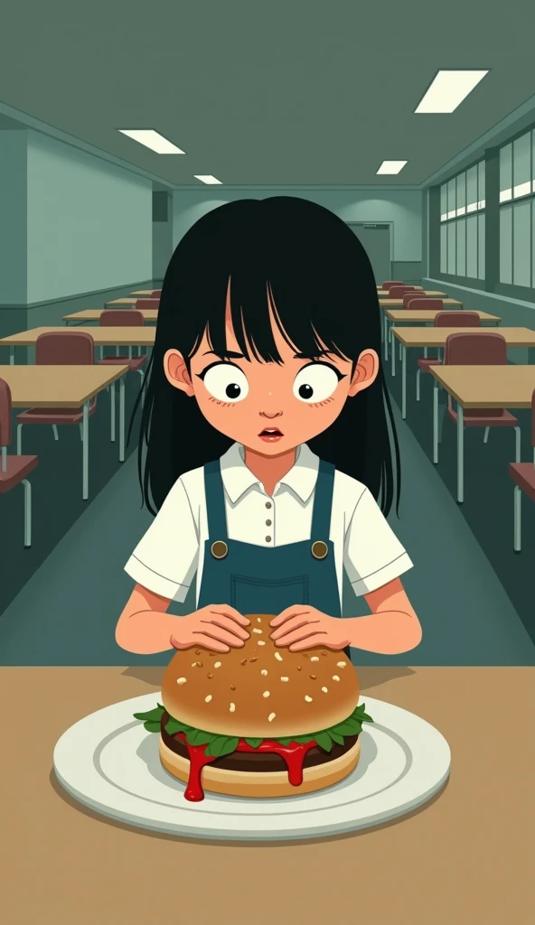 a  girl made herself a nice plate of poop patty on a bun at the empty school cafeteria in 2d