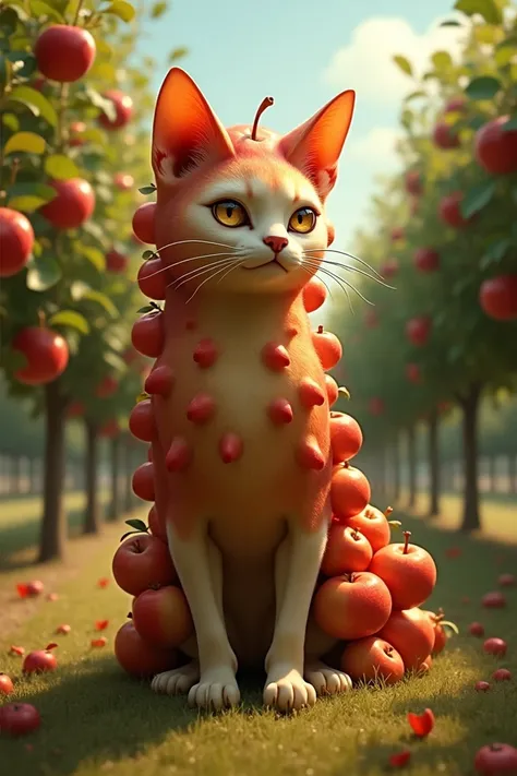 Create a hybrid of a cat and apples 