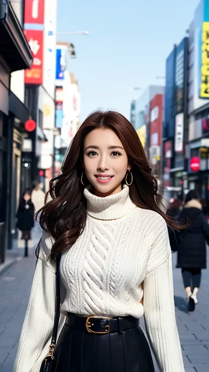 brown hair, medium hair, Sanpaku, hoop earrings, parted lips, surprised, first-person view, f/2.8, 135mm, Fujifilm, UHD, masterpiece, anatomically correct, super detail, best quality, 8k、 A 40 Year Old Stylish Wife Living in Tokyo、Strolling through Ginza i...