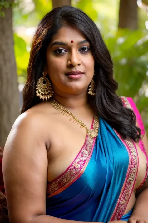 n Indian beautiful woman with fair skin, a long face, big red lips, attractive eyes, her lips glowing with pink lipstick, large round breasts, milk flowing from her nipples, sitting with her legs spread wide apart, completely naked, living with water in he...