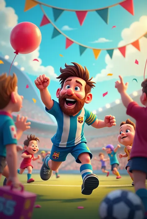 Messi and the cartoon,  celebrating his birthday . 