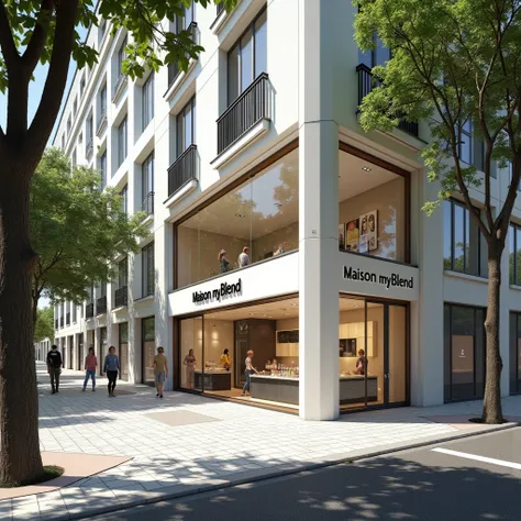 ### Refined Prompt: Distant Exterior Facade of Maison myBlend Skincare Boutique on Avenida da Liberdade

"Generate a hyperrealistic image of the exterior facade of Maison myBlend, a high-end skincare boutique, viewed from a distant, side-angle perspective ...