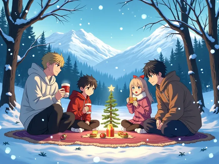 I would like an image of JJK Christmas anime in the middle of the snow