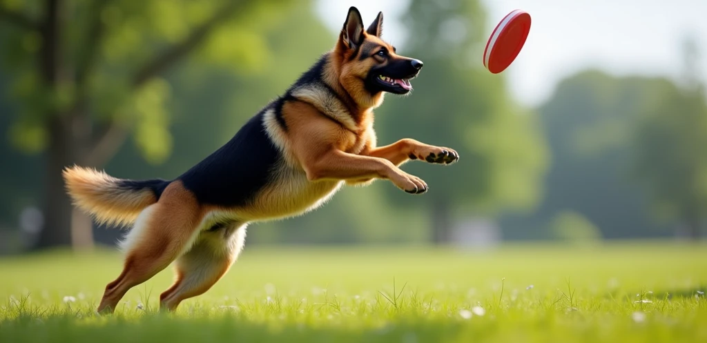 owczarek niemiecki lapiacy frisbee