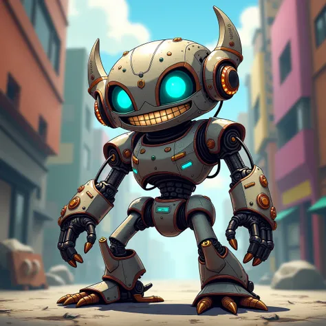 Make me a small metal monster in manga anime style 