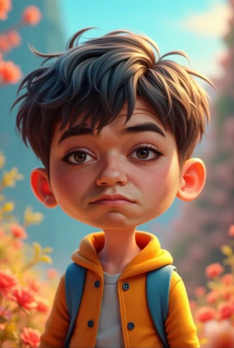 Photoshot Cartoon Pixar  4D realistic style  pop of a  , elementar little young boy ,baby face