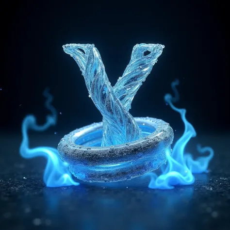 icy Y letter capital tangled on platinum ring, lightning and blue fire, ultra detail, luxury composition, black background