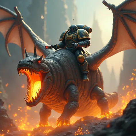 Adeptus astartes riding the fire-breathing flying snail  XP9