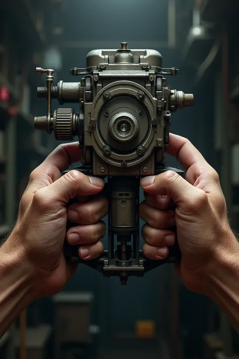 Two hands on a mechanical tool 
