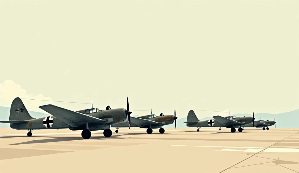 German aircrafts during the second world war on the ground with oversimplified style 