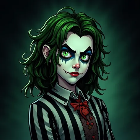 fille, beetlejuice, anime, Style manga, alex brightman étoilering as beetlejuice,1 garçon, aurore, barbe, black arc, black arctie, arc, arctie, pilosité faciale, formel, yeux verts, cheveux verts, homme focus, moustache, nuit, nuit ciel, réaliste, shooting...