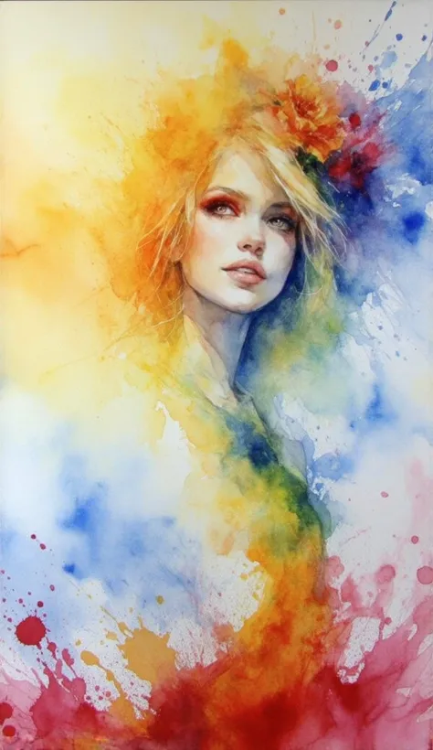  colored ink painting,(Splash of color),splash colorful,(((colorful),(OUTLINE:0.8),   masterpiece , best quality , beautifully painted, pose,(noise reduction:0.6 ), ( beautiful detailed sky ),lua, very detailed,Obra-prima de tom de pele RGB com arco-íris c...