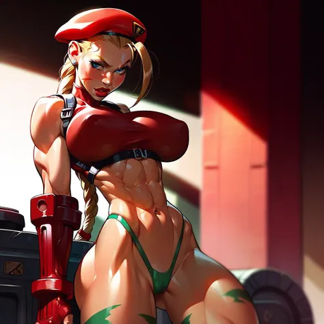 Cammy White, huge breasts, natural breasts, muscular - fit, abs, narrow waist, red lipstick, sexy,  