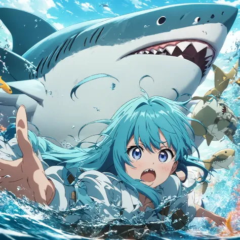 anime girl with blue hair and a shark in the background, anime art wallpaper 4 k, anime art wallpaper 4k, anime art wallpaper 8 k, anime wallpaper 4k, anime wallpaper 4 k, 4k anime wallpaper, 4 k manga wallpaper, wallpaper anime blue water, ultra hd anime ...