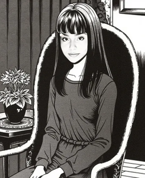 hello, Create a Junji Ito character based on the reference please and use the Junji Ito drawing style so that the new character looks original and with its physical characteristics without a circle