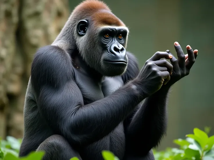 Gorilla learning sign language