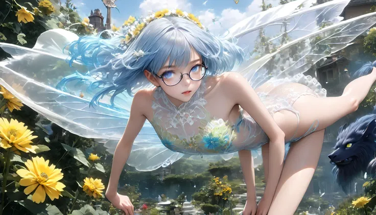 ( top quality,8K quality),( super high resolution,photo realistic:1.8),(super detailed,incredibly, detailed background),( RAW photos :1.2), (Super realistic:1.8),(master peace1.21), (((One fairy girl))),(((Detailed Eyes))),(((Glasses,Glasses,Glasses))),(((...