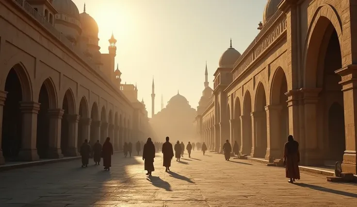 " An ultra realistic and cinematographic image of the city of Cairo during the independence of Turkey, with few people circling .  The scene shows historic streets and old buildings ,  reflecting the characteristic architecture of Cairo ,  with minarets an...