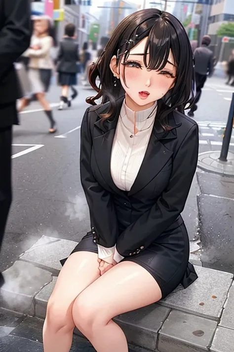 /quality
(masterpiece,best quality,high resolution,High Quality,Realistic)

/hair style
(Curly Hair)

/Clothes
(pencil skirt,job interview suit,Black jacket,torn pantyhose:1.5,earring)

/Pose
Bend over,sit
lean against a wall,
legs spread:1.5

(Ahegao,orga...