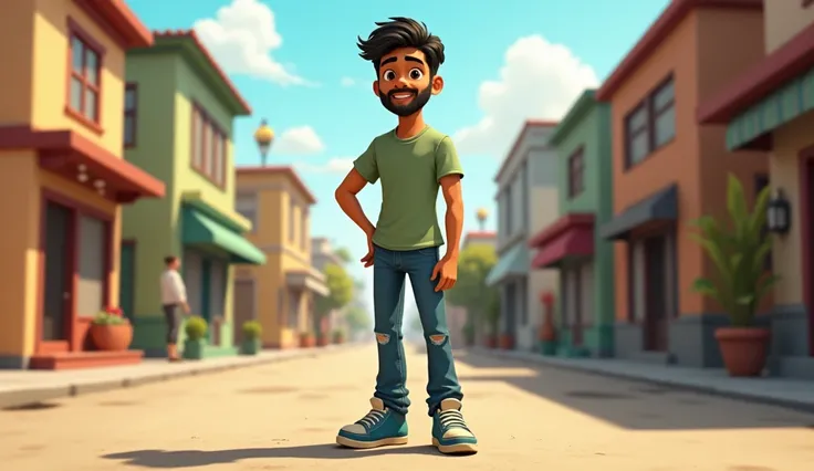 Introduction of Zoraiz

"Illustrate Zoraiz, a modest and hardworking boy with a kind-hearted demeanor. He is wearing simple but neat clothes, standing outside his modest family home in a lively urban street. The street has small shops, ren playing, and a v...