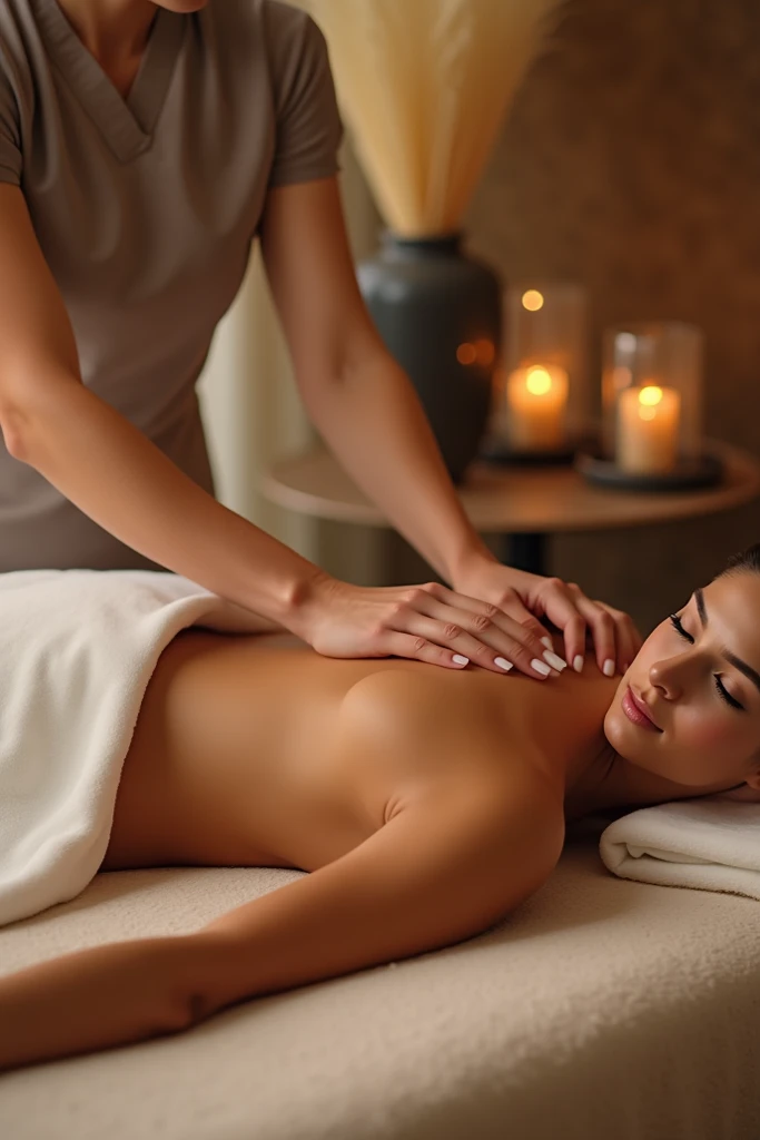 An image of a Costa of a well-defined, tanned woman receiving a massage at the spa