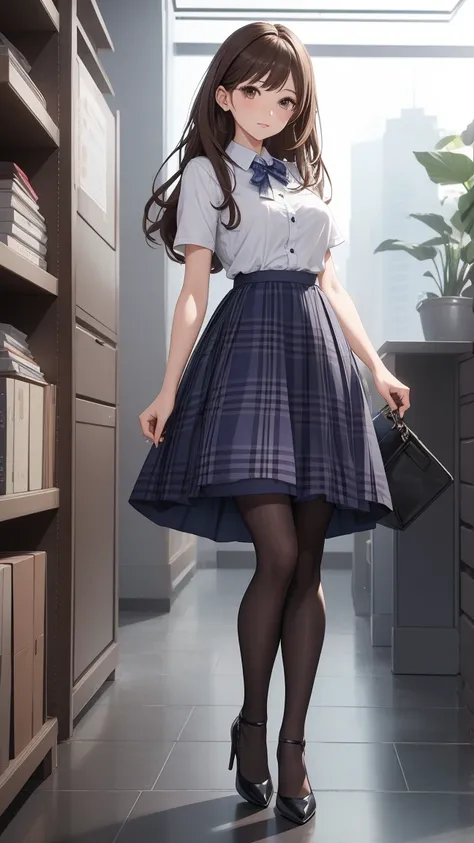  top quality ,  Flying Wreckage ,  Beautiful Mature Woman 、 pretty face 、 Determined Woman 、office lady、( brown hair 、 brown eye )、 long hair、JOURNAL STYLE,full frame、Female office lady、BREAK( White Short-Sleeve Lace Shirt、 Dark Blue Plaid Pencil Skirt ,lo...