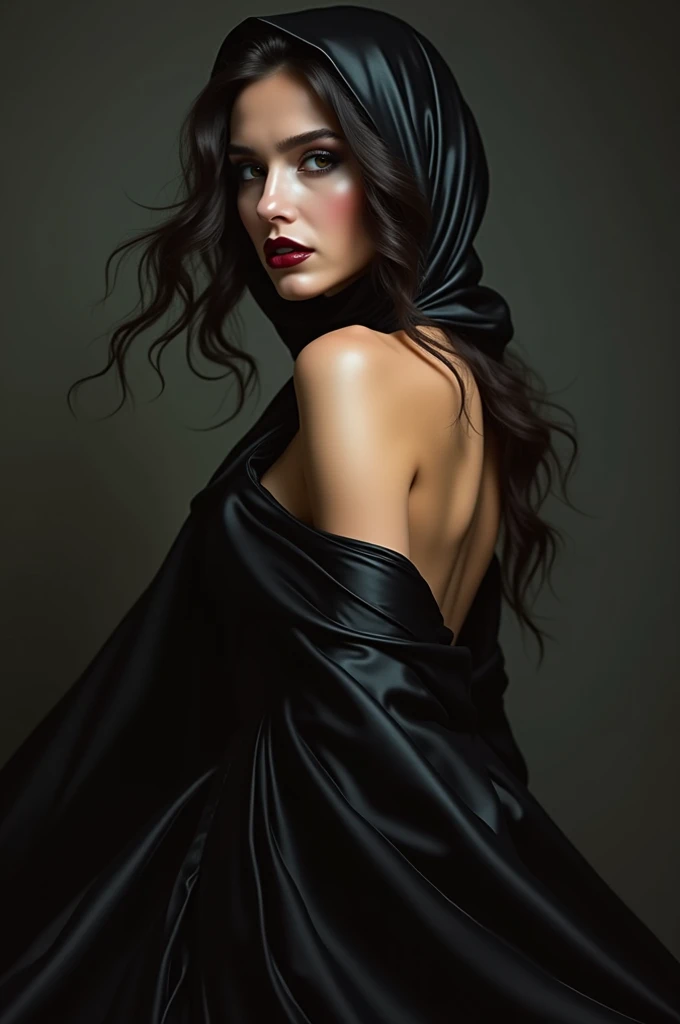 black silk beauty with a black silk hood on the back