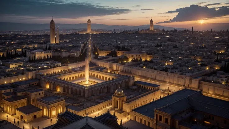 “Aerial panorama of Jerusalem, but the golden glow of the temples is faded, replaced by black smoke rising from unholy altars. ren cry, women mourn, and prophets walk silently to their deaths. The camera focuses on Manasseh in the temple, raising his blood...