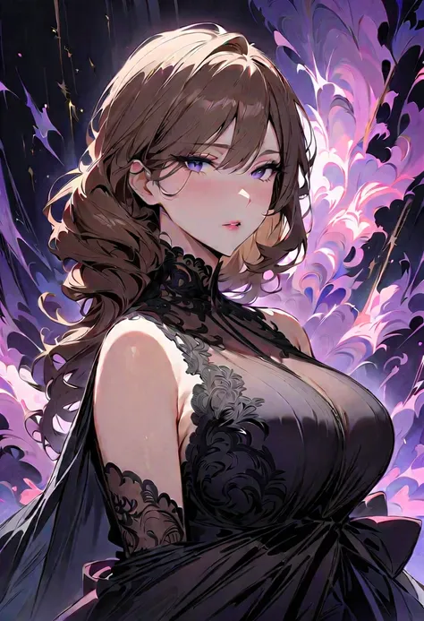 (masterpiece, best quality:1.2), 1 girl, alone, milf, hot, elegant, big breasts, long brown hair, motherly gaze, gentle gaze 