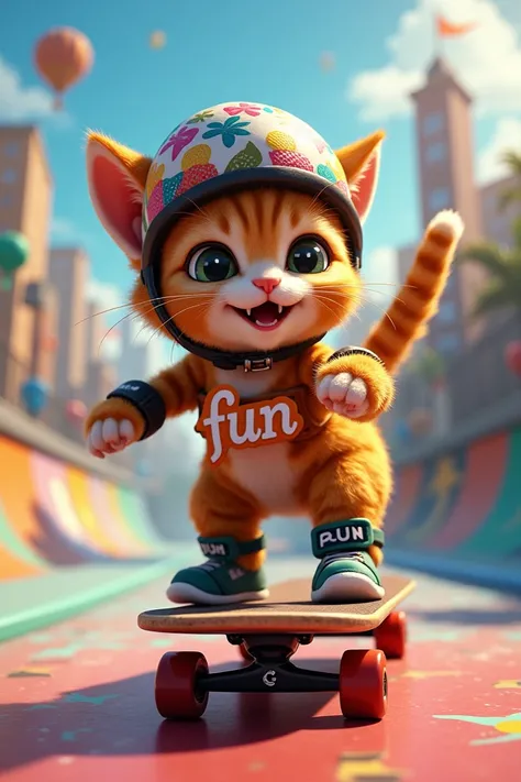 Skateboarder cat with the word FUN 