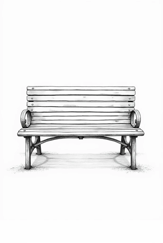 Banc Parisien en vue de face et pas de profile en style dessinné en noir et blanc