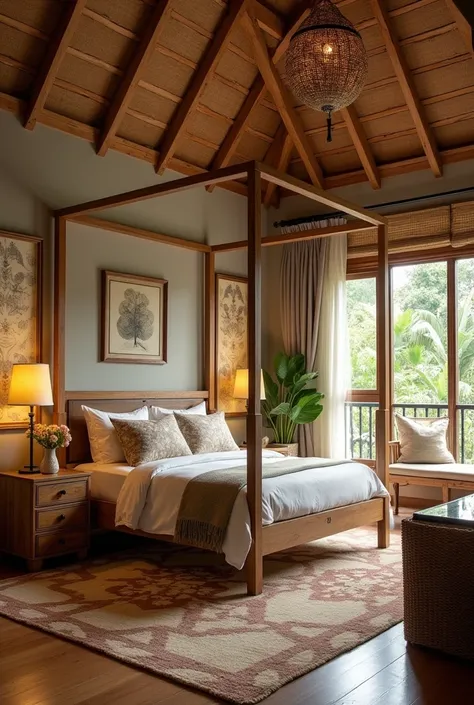  A Khmer style bedroom creates a warm and natural atmosphere
The Khmer style bedroom decor emphasizes simplicity, comfort and closeness to nature, similar to bringing the atmosphere of a Cambodian country house into your own room.
Key elements in the decor...