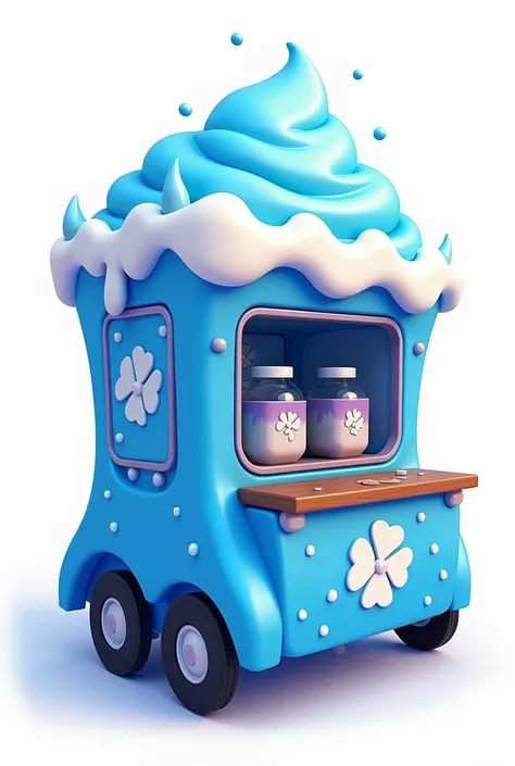 I need you to create a mobile Stan for me to sell anywhere Ecuadorian ice-scraped slushies that are blue thrown in light blue and light blue with white,  brown and purple and that the Stan is in the shape of a striking Ecuadorian slush and that is on a whi...