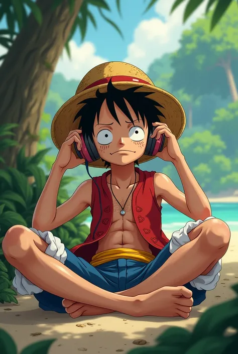 Create the character “Luffy” from the anime One Piece listening to music 