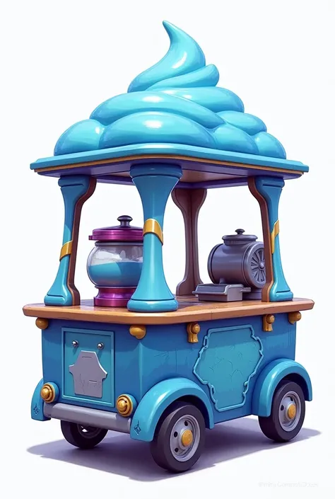 I need you to create a totally striking mobile Stan for selling Ecuadorian ice-scraped slushies on the street that is blue thrown in light blue with white,  brown and purple and that the Stan is in the shape of a striking Ecuadorian slush and that is on a ...