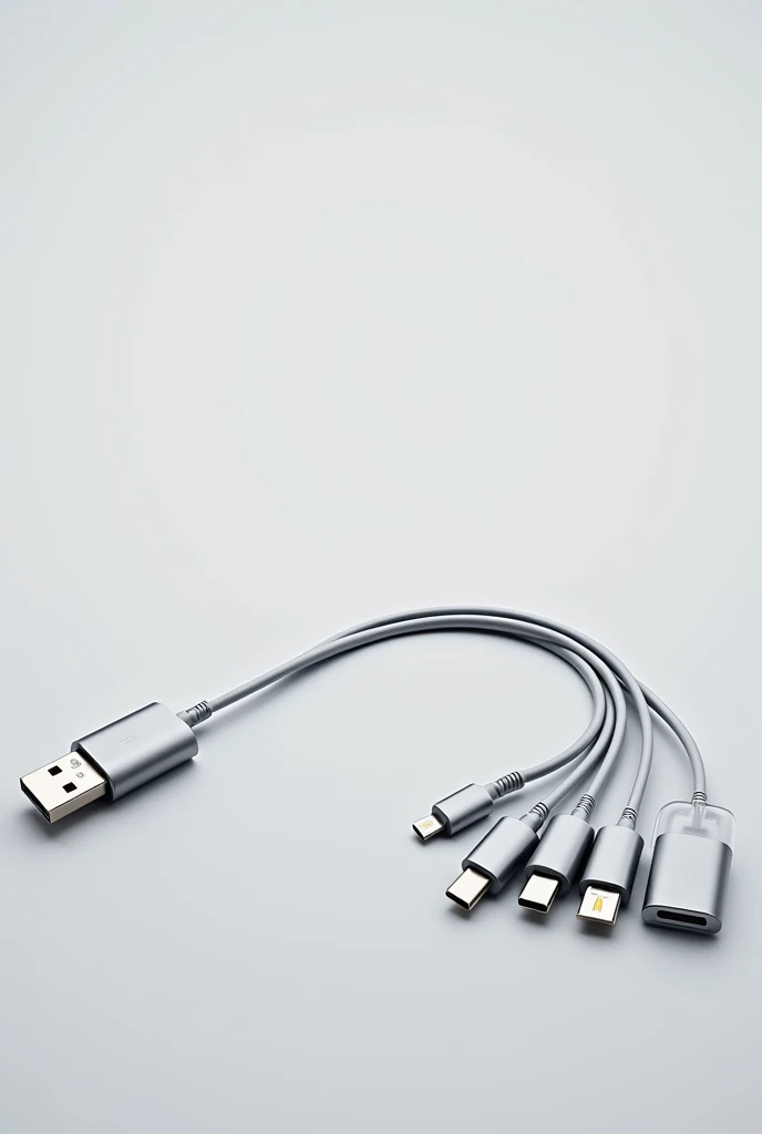 Provide an image of a USB cable that can charge various types of devices, such as iPhone, Micro, and Type-C, with just one cable.



