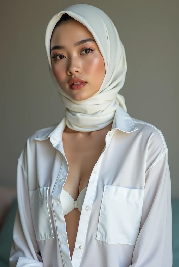 white malay girl, beautiful, hijab, white shirt, open bra, fuck