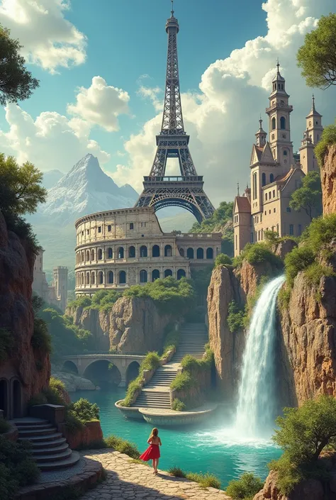 Combine images of famous landmarks in impossible ways, like the Eiffel Tower emerging from the middle of the Colosseum.
2. Create a scene where staircases lead to nowhere or loop back on themselves, inspired by M.C. Escher.
3. Mix modern skyscrapers with a...